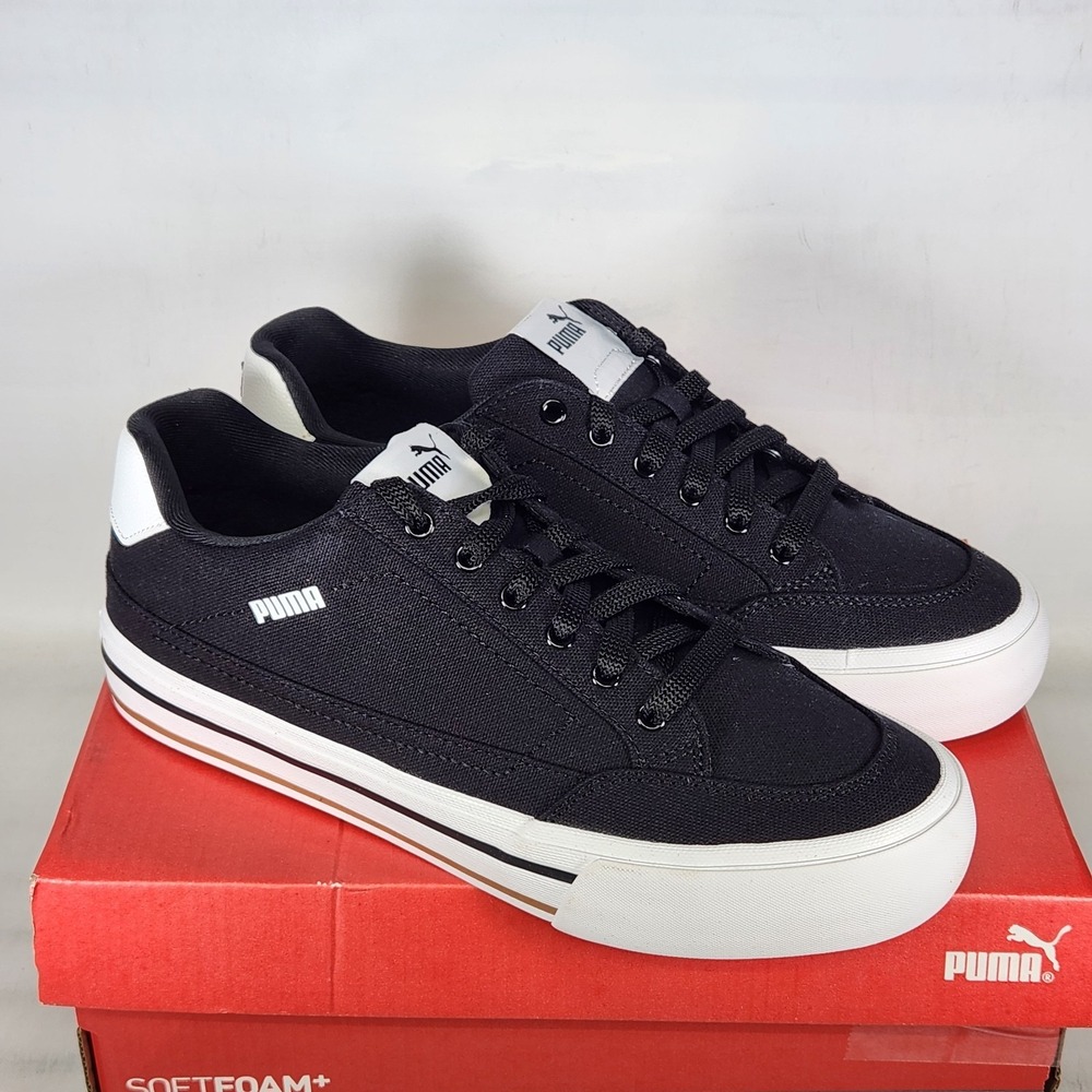 Puma Court Classic Vulc Mens Shoes 8.5 Black White Canvas Sneakers 395020 03 - Picture 2 of 8